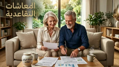المعاشات التقاعدية - زوجان متقاعدان سعيدان يراجعان مستنداتهما المالية في غرفة معيشة أنيقة للتخطيط لدخل التقاعد المضمون