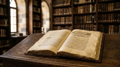 مخطوط قديم لكتاب الإعلام بفضائل الشام داخل المكتبة الوطنية السورية في دمشق.