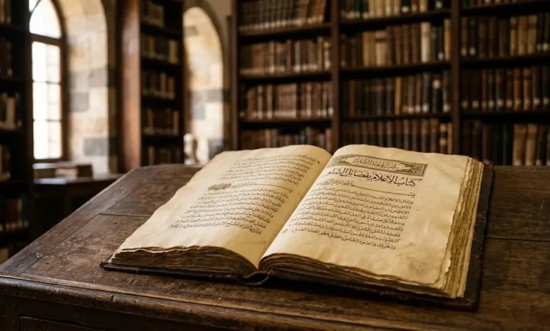 مخطوط قديم لكتاب الإعلام بفضائل الشام داخل المكتبة الوطنية السورية في دمشق.