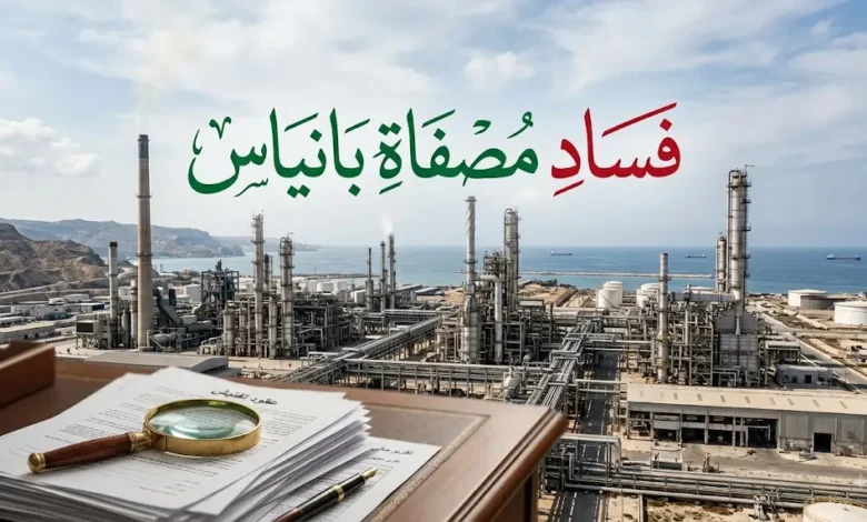 صورة توضيحية لملف فساد مصفاة بانياس وتجاوزات العقود المالية.