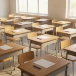 قاعة مدرسية منظمة ومجهزة لانطلاق امتحانات الدورة الاستثنائية لطلاب السويداء