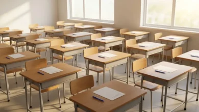 قاعة مدرسية منظمة ومجهزة لانطلاق امتحانات الدورة الاستثنائية لطلاب السويداء